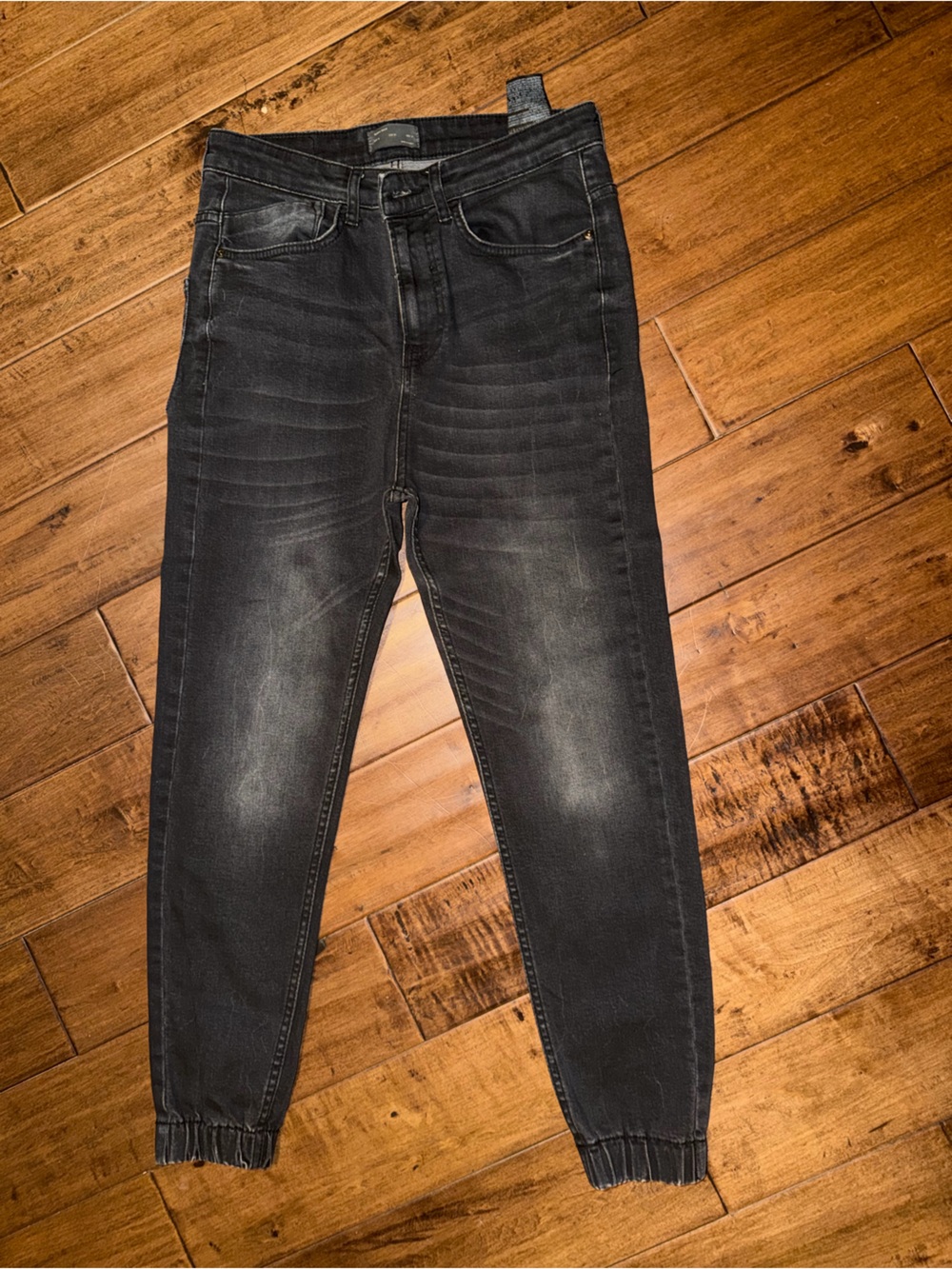 Zara Black Washed Skinny Moto Jeans
